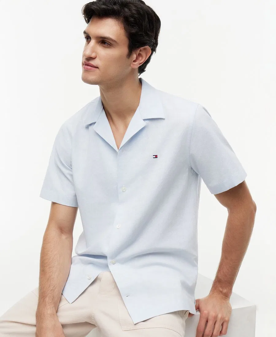 Мужская рубашка из хлопка и льна Tommy Hilfiger, Breezy Blue — фото 3