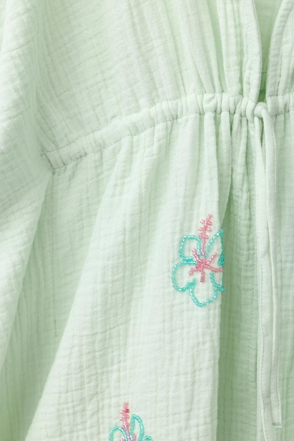 Кафтан с бисером и изображением гибискуса ZARA, Washed Green — фото 4