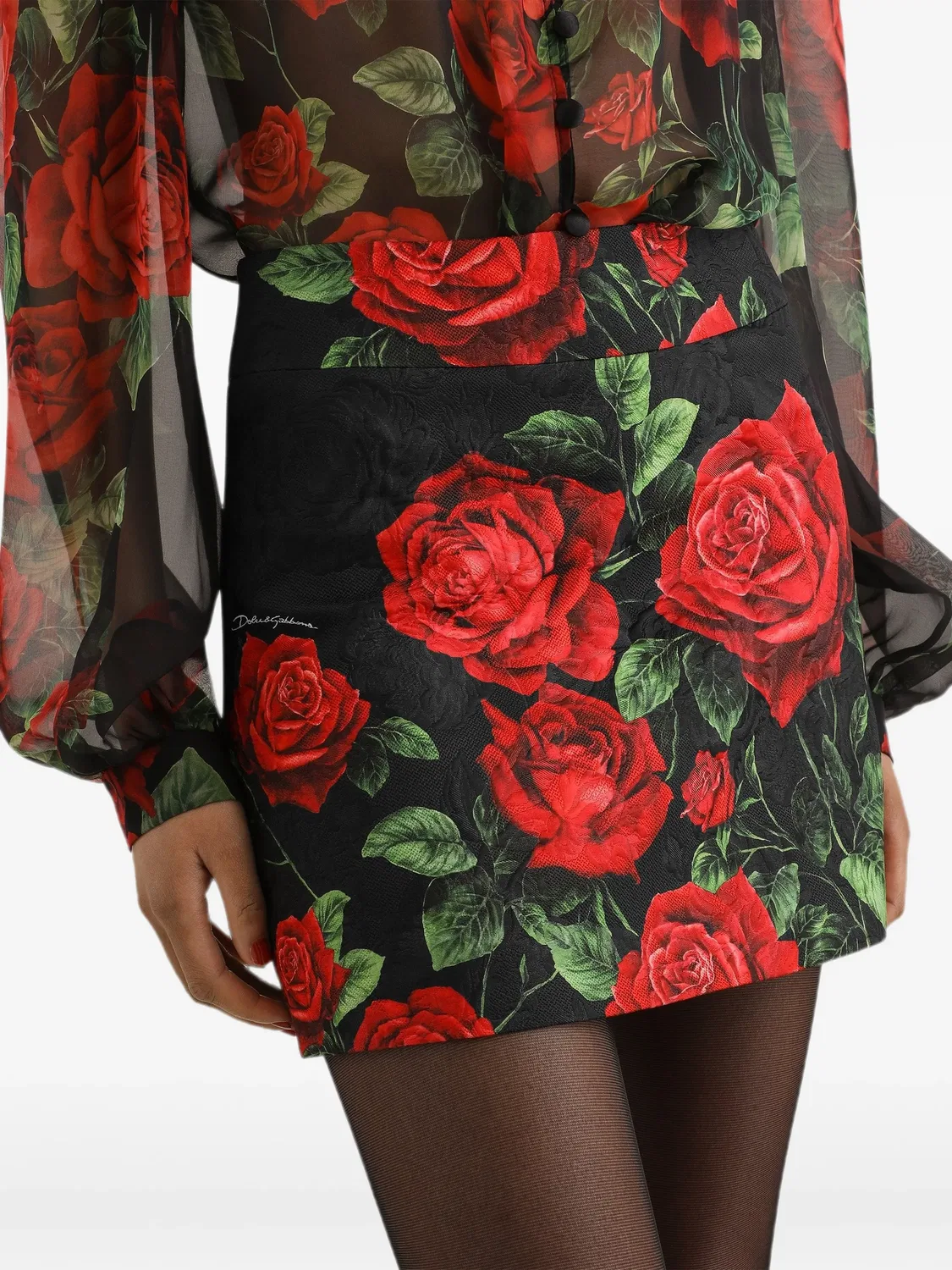 Парчовая юбка с цветочным принтом Dolce & Gabbana, черный — фото 4
