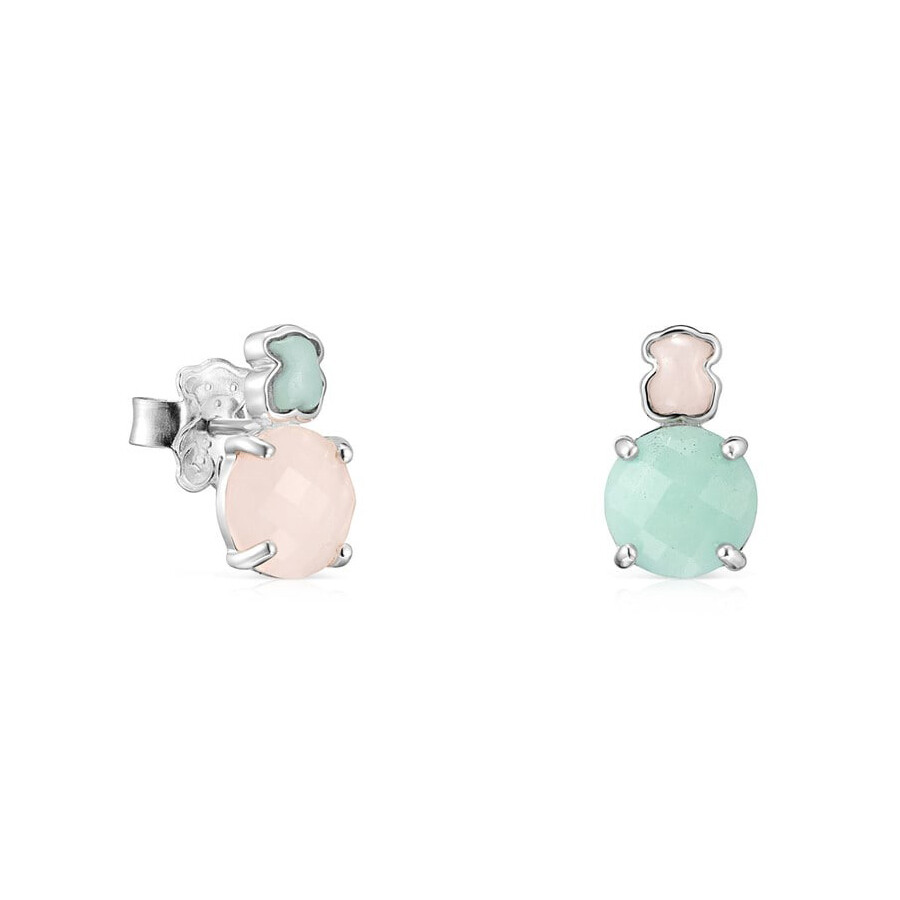 

Серьги Tous Mini Color, серебро/амазонит/розовый кварц