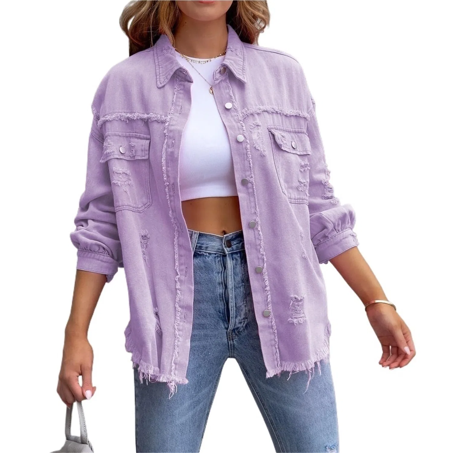 Женская джинсовая куртка с длинным рукавом, Light purple