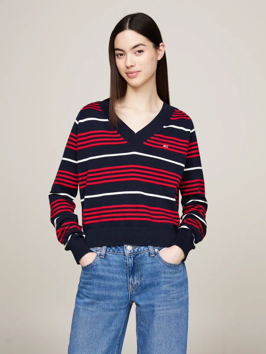 

Вязаный свитер Tommy Jeans "TJW V-NECK STRIPE SWEATER" в полоску, синий