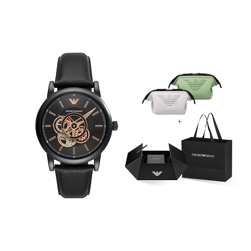 

EMPORIO ARMANI Часы Wrist Watch Automatic Mechanical Movement Leather Watch Bands 41mm Black Dial Men's Watch, Brand Makeup Bag Exclusive Box