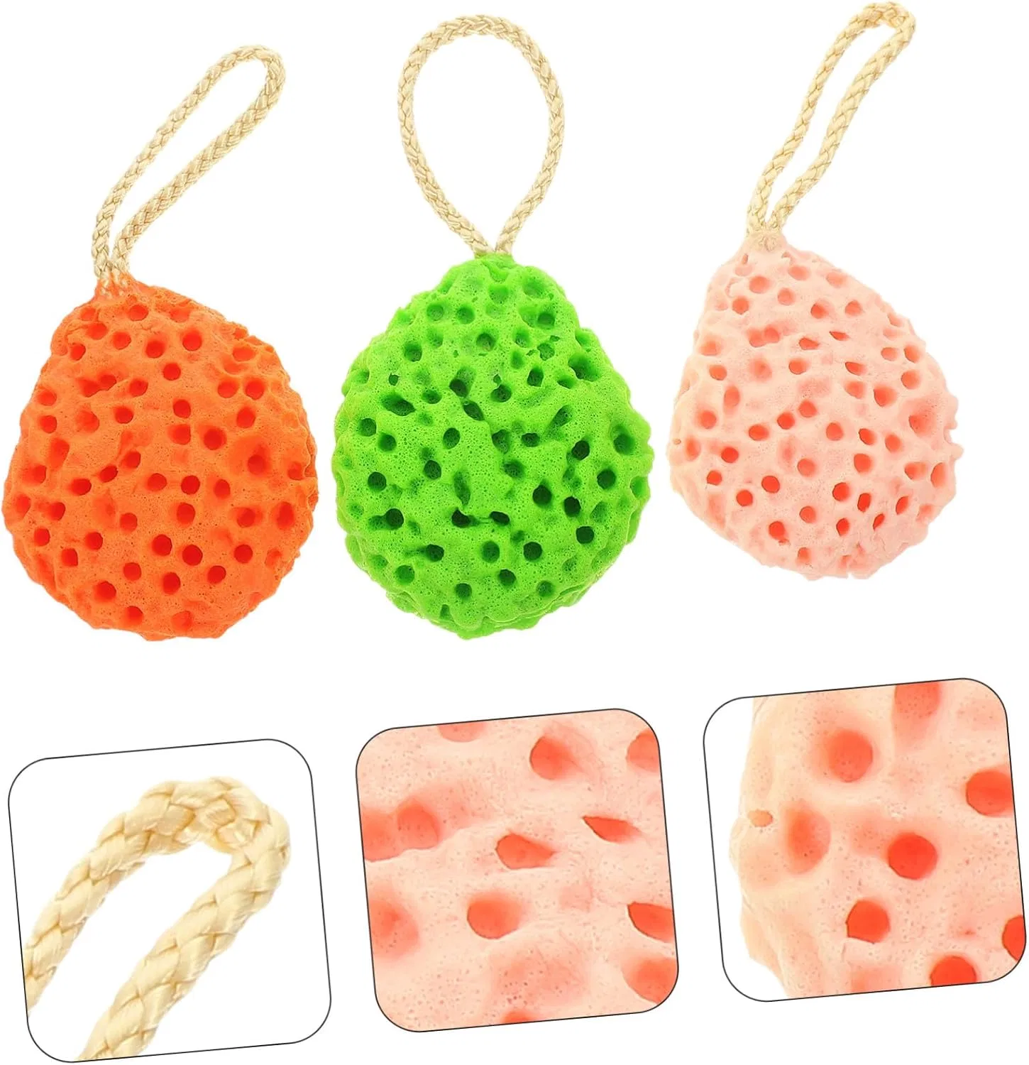 Спонжи для лица, LOORGVEL, 3 шт, 16.5x7.3x3 см, Green Orange Pink — фото 3