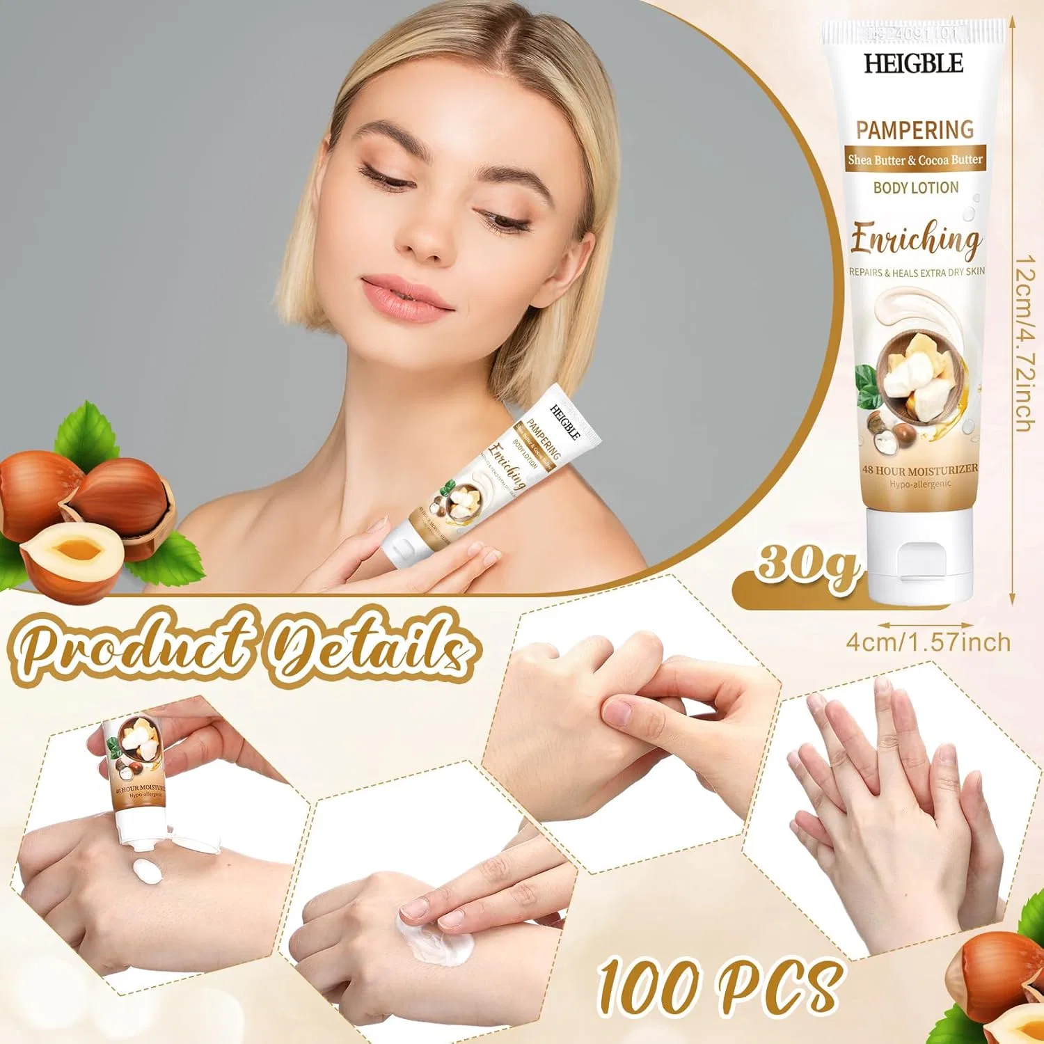 Набор Body Lotion с маслом ши и какао, 100 шт по 30 мл, Heigble — фото 2