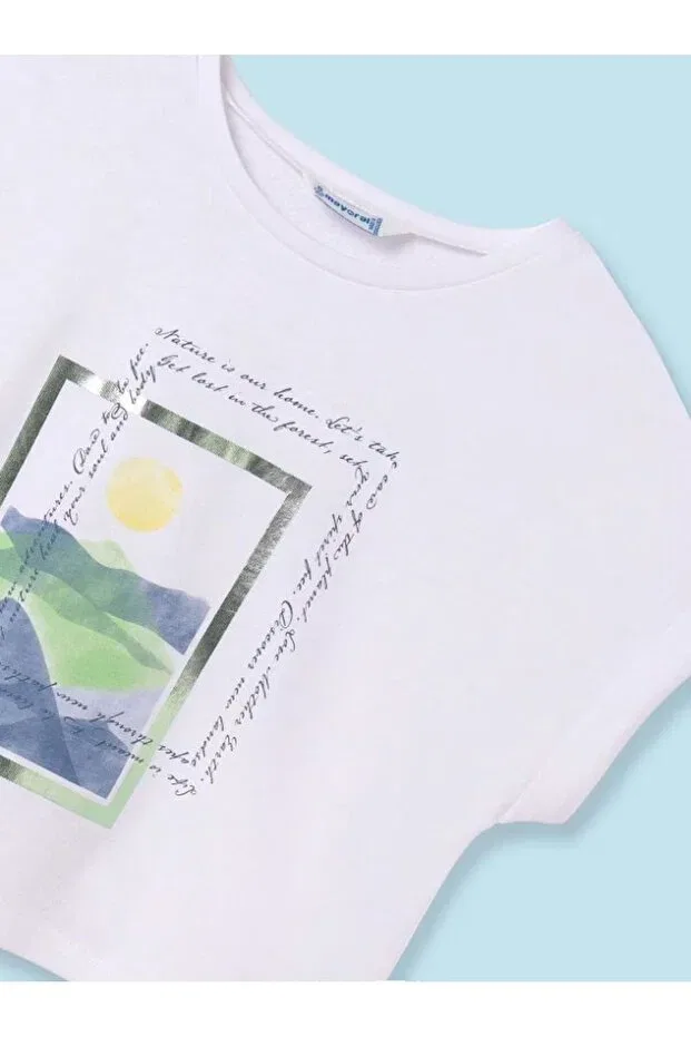 Детская хлопковое футболка для девочек с принтом Girl'S summer printed t-shirt 6013 Mayoral, White — фото 3