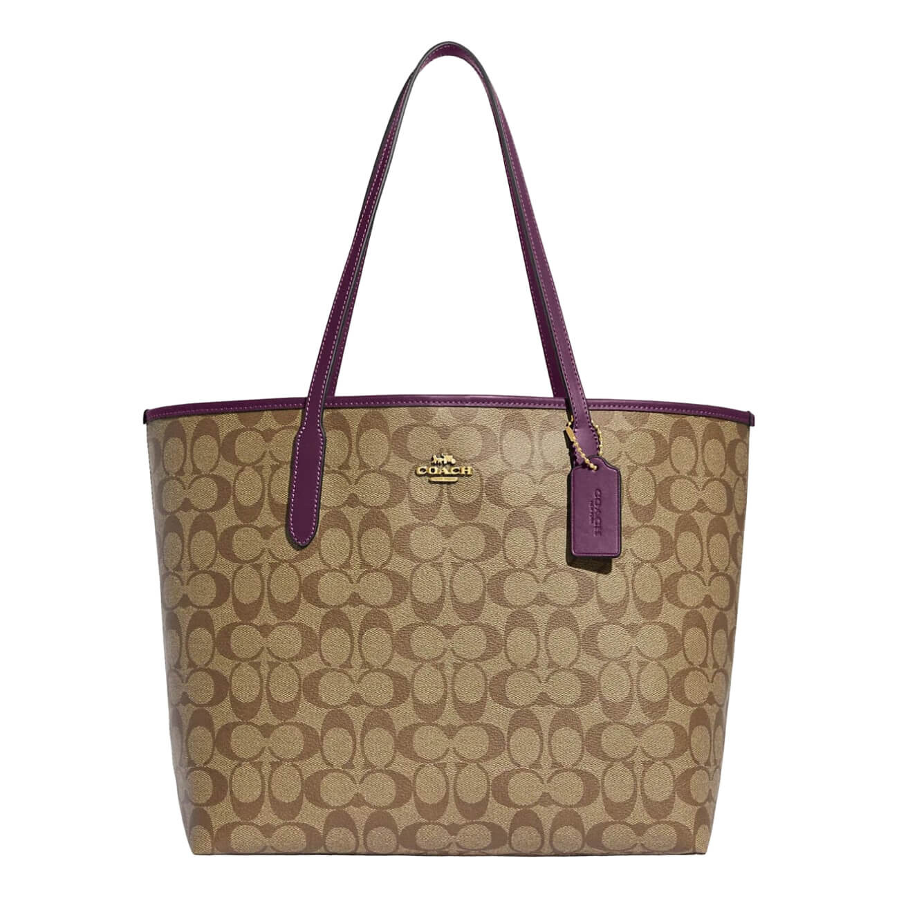 

Сумка Coach Outlet City Tote in Signature Canvas, бежевый/фиолетовый