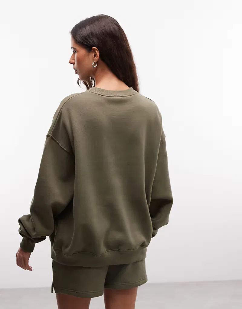 Флисовая толстовка Nike Studio Fleece оверсайз в стиле университетской формы, хаки — фото 4