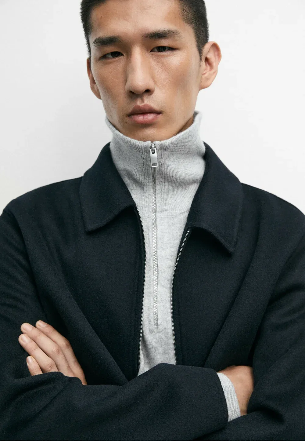 Куртка на молнии из шерстяной смеси - легкая куртка Massimo Dutti, Dark Blue — фото 4