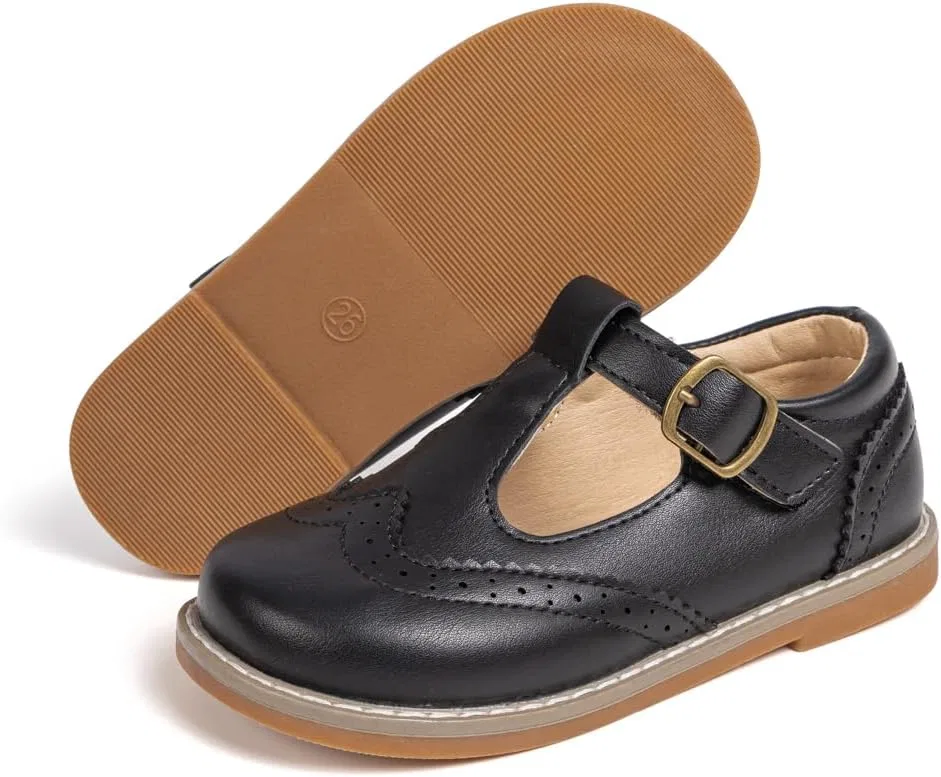 Детские оксфорды на ремешке T-Strap Classic для мальчиков и девочек GOJERP, Black — фото 4