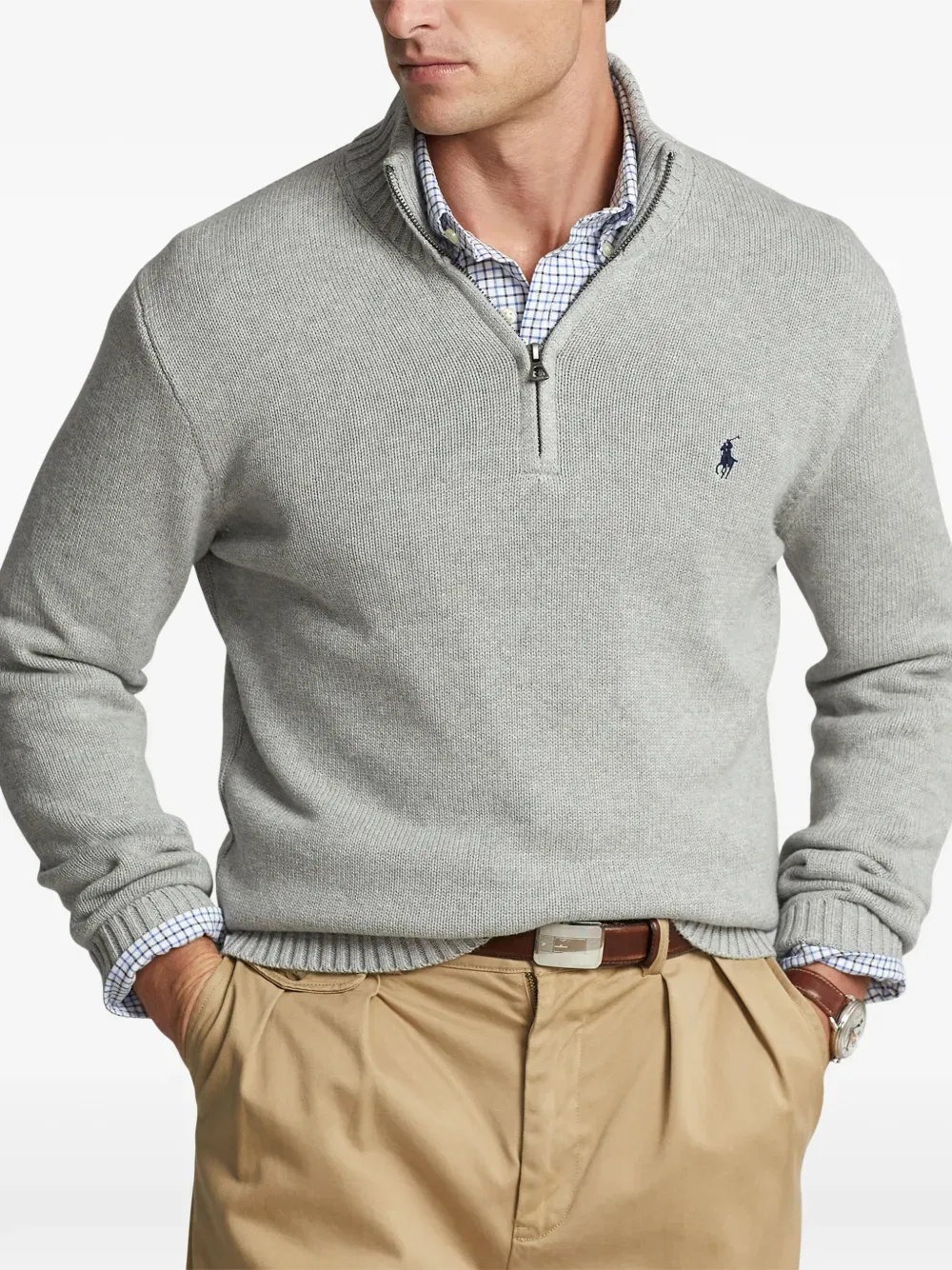 Свитер с вышивкой «пони» и застежкой-молнией на четверть длины Polo Ralph Lauren, серый — фото 3