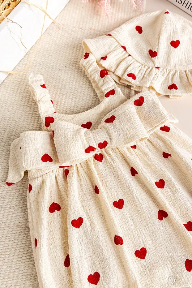 Детский комбинезон для девочек с принтом Heart patterned Babymod, Red — фото 2