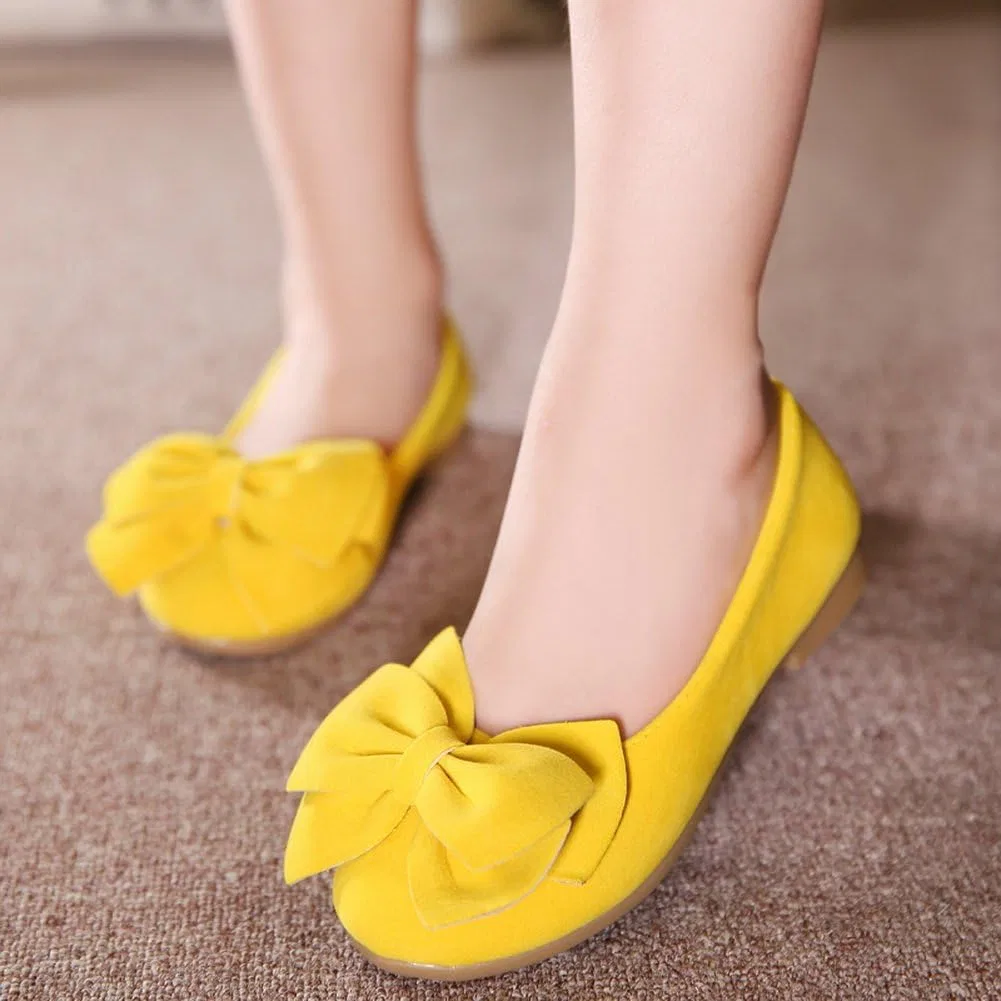Детские балетки с бантом из искусственной замши Vokamara, Yellow — фото 2