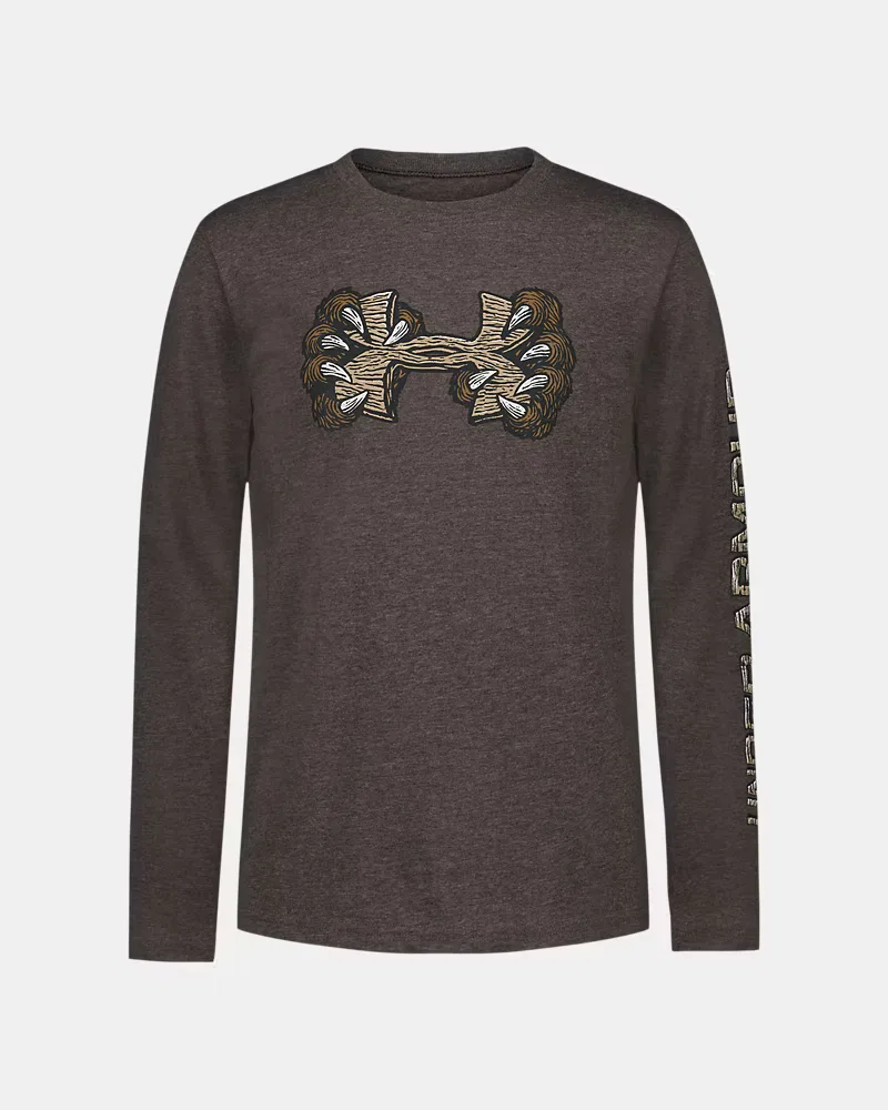 Футболка с длинным рукавом для мальчиков влагоотводящая UA Bear Claw UnderArmour, Peppercorn/Stone