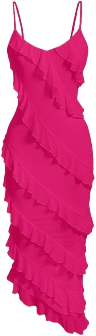 Женское ками-платье миди с асимметричным подолом Hot Pink