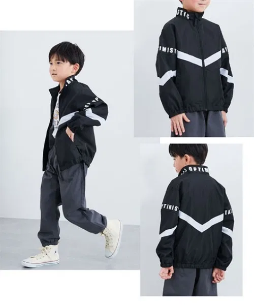 Детская куртка с принтом Stand Collar Jacket QUNTSTYLE, Black — фото 3