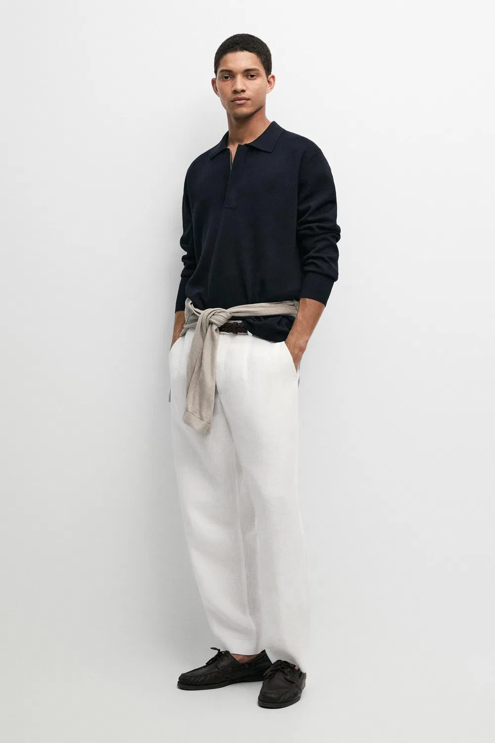 Свитер-поло Massimo Dutti Cotton Blend Zip-Up Knit, темно-синий — фото 3