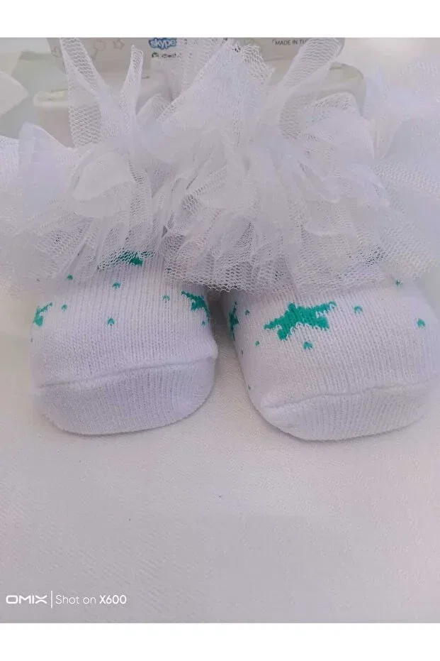 Детские носки для новорожденных с принтом Star pattern Atolye Ferda, Turquoise White — фото 3