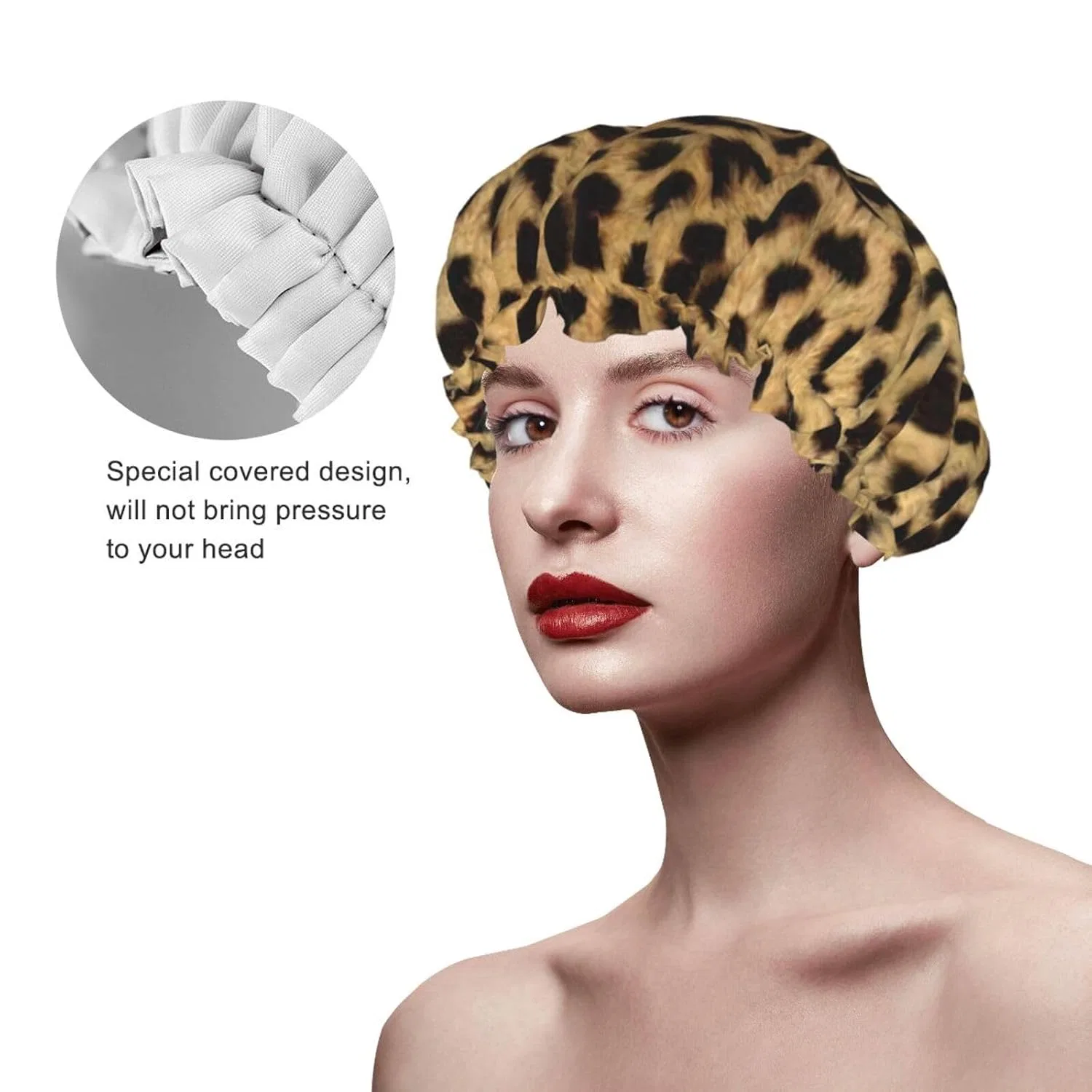 Шапочка для душа Double Layer Waterproof, pvinnk, 27cm, Leopard Print — фото 4