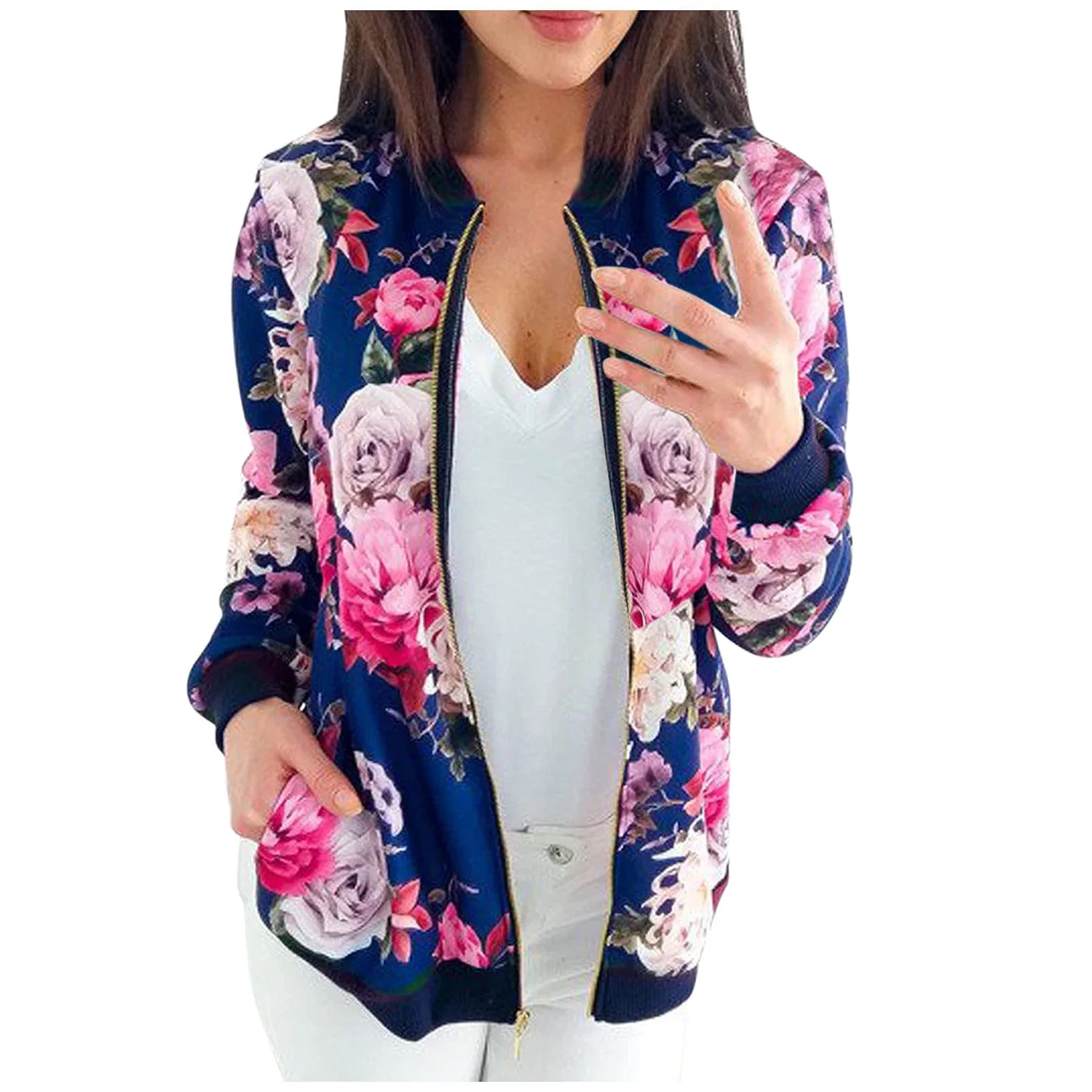 Женская куртка с длинным рукавом, с принтом, Vintage Floral Print, Rosso