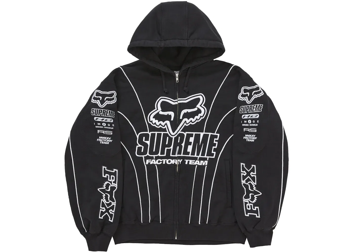 Мужская худи с принтом Supreme Fox Racing Zip Up Hooded Sweatshirt, Black