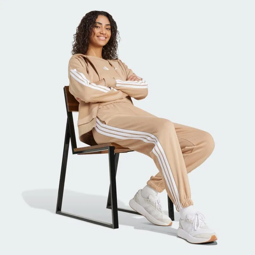 Женские спортивные брюки свободного кроя с 3 полосками adidas, Warm Sandstone / White — фото 3