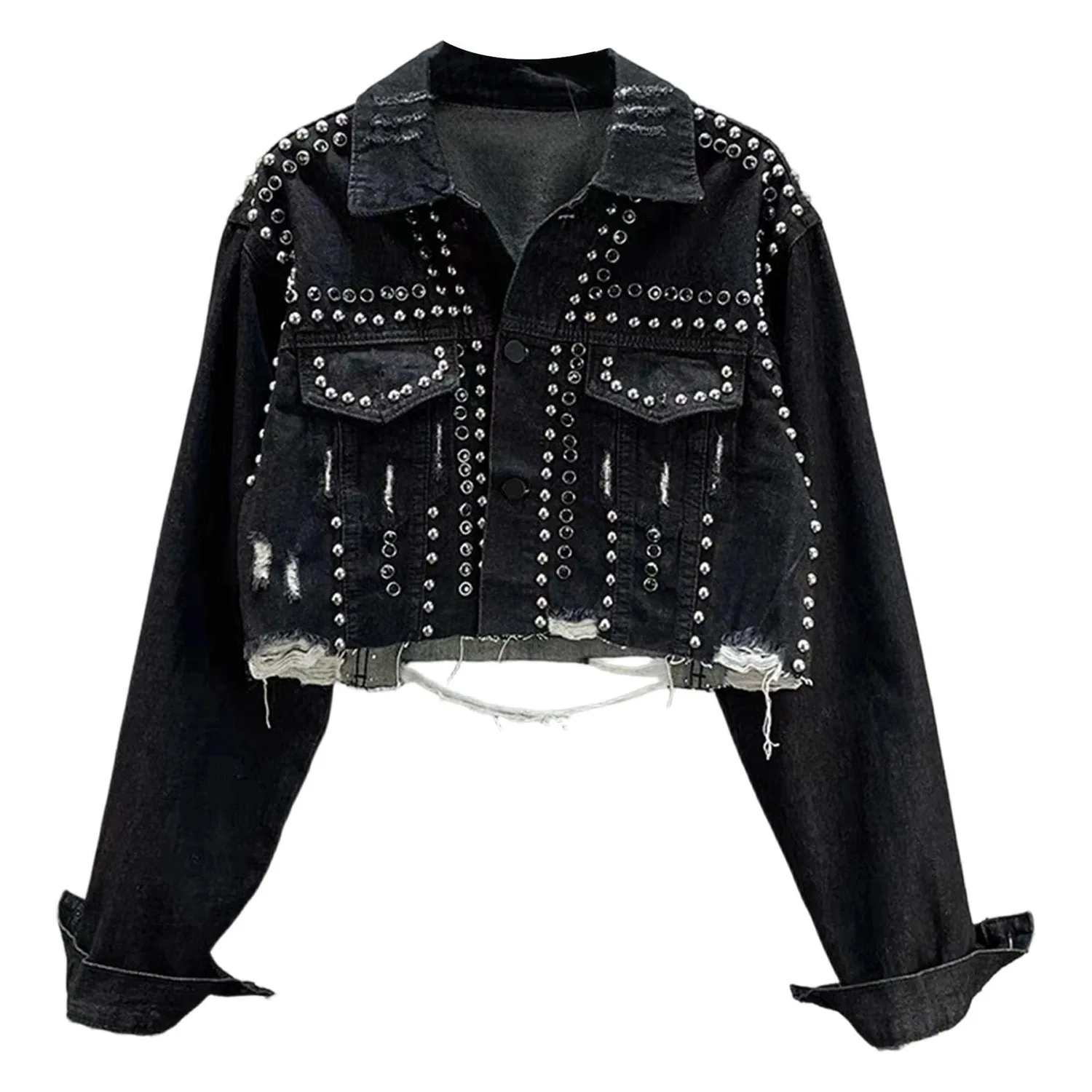 Женское джинсовое пальто с заклепками Western Trendy, Black