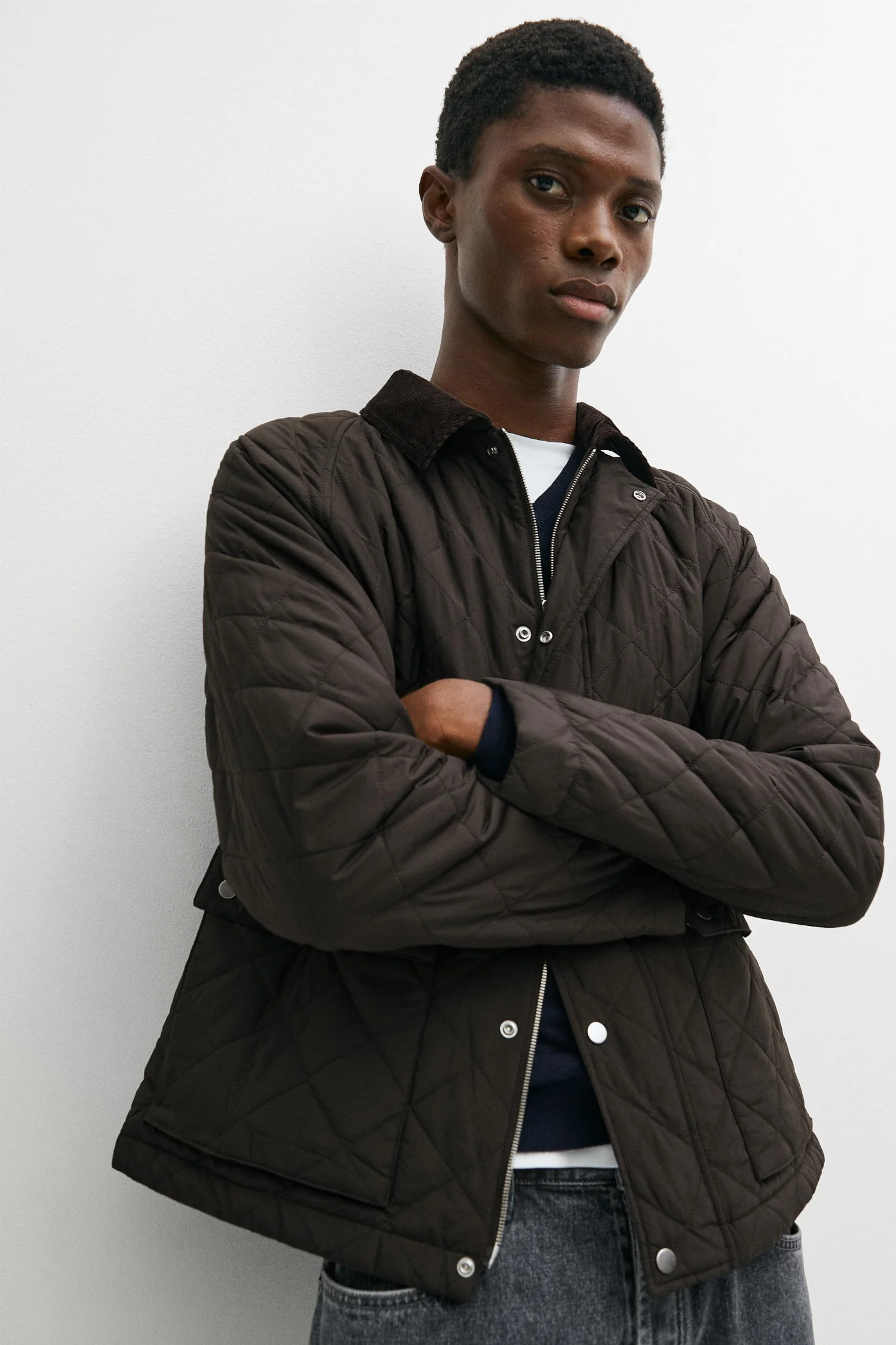 Стеганая куртка с вельветовым воротникомMassimo Dutti, коричневый меланж — фото 4