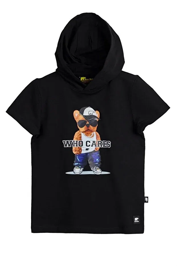 Детское худи для девочек с принтом Bad Bear, Black