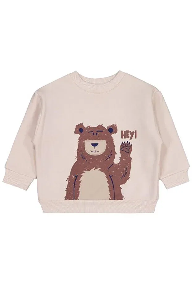 Детские свитшот для мальчиков с принтом Hey bear, Civil Boys, Stone Color