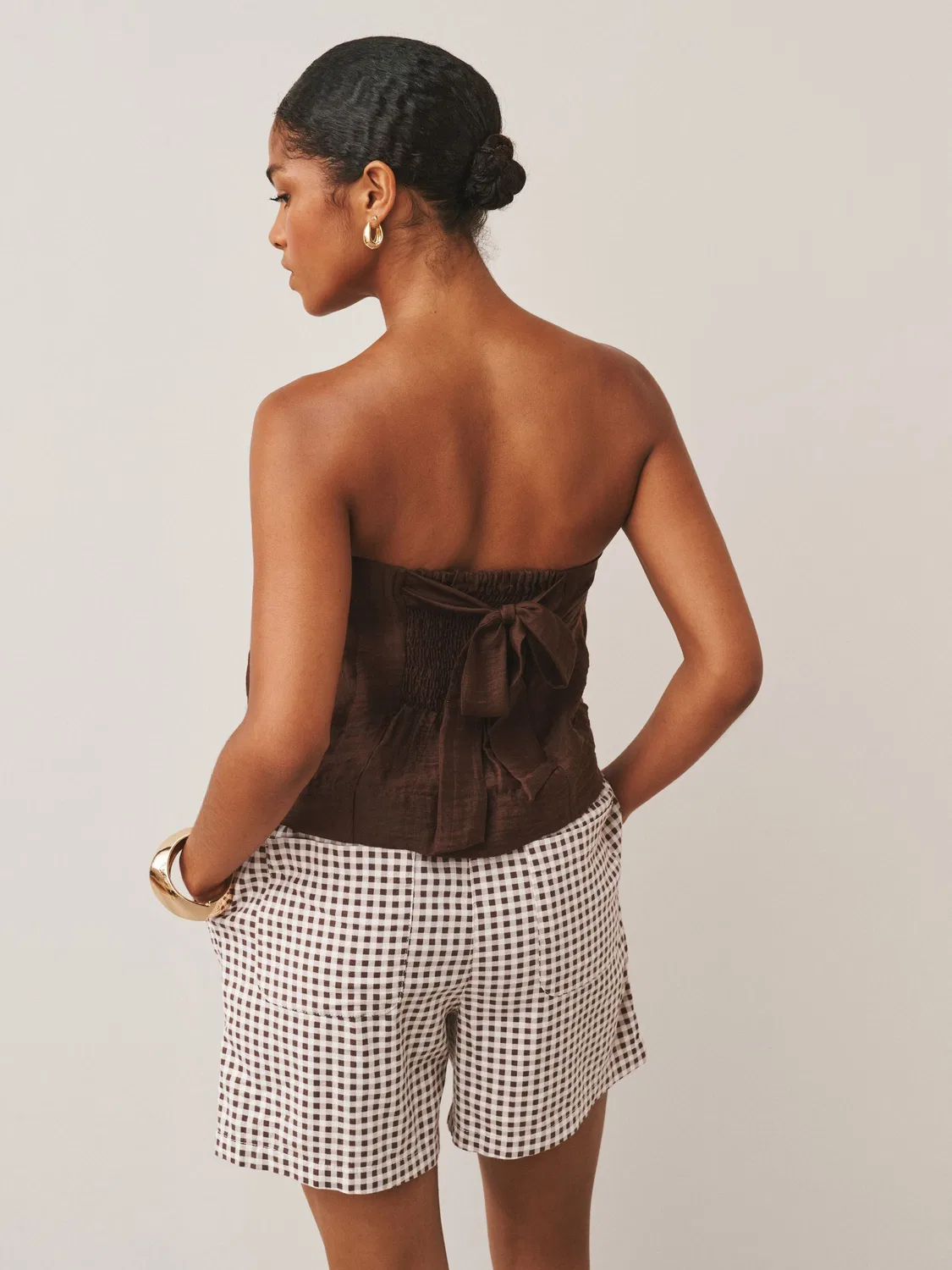 Шорты из льна с эластичным поясом, 2 шт Next, Navy/Chocolate Gingham — фото 3