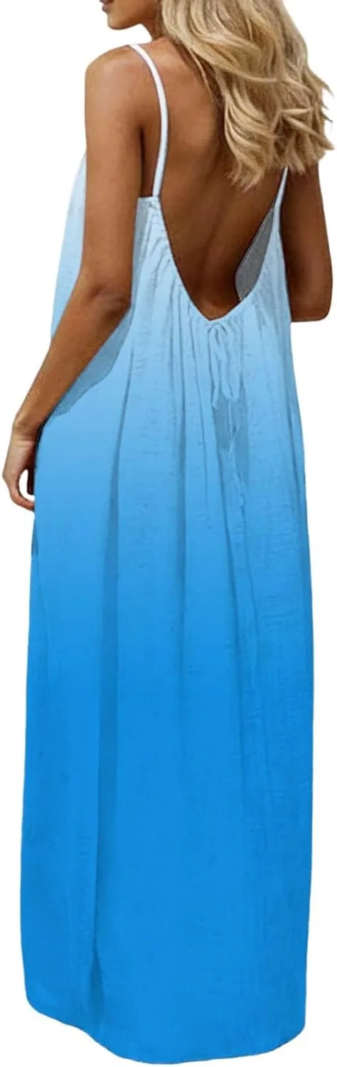 Женское пляжное макси-платье с открытой спиной Gradient, Sky Blue — фото 4