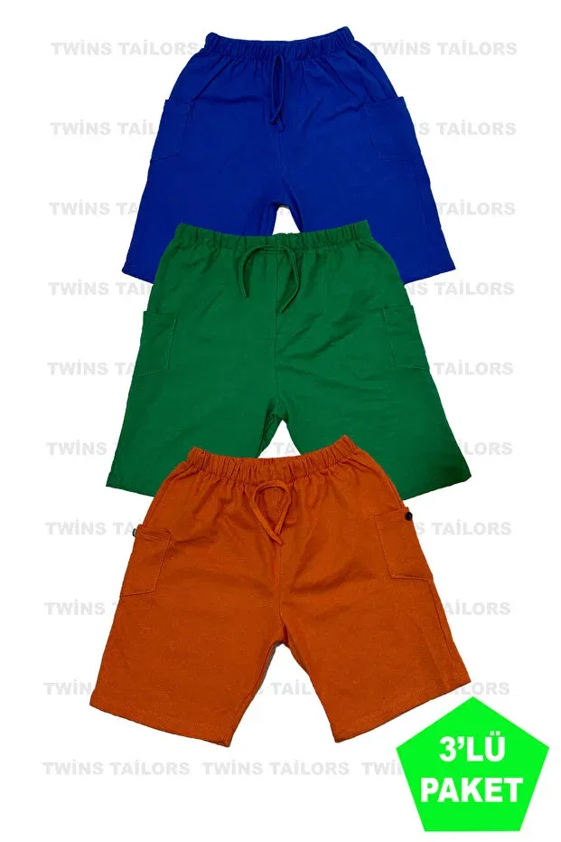 Детские шорты для девочек хлопковые 3 шт Twins Tailors, Green-Orange-Sax Blue