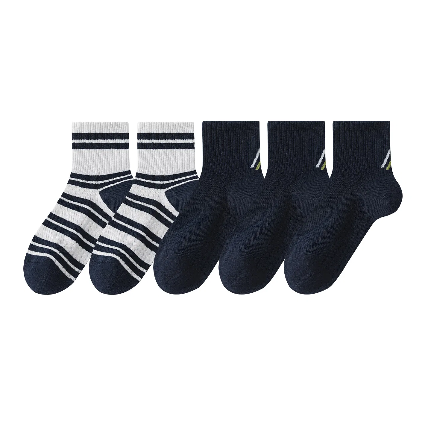 Детские носки с полосками MINISO, White Double Stripe+Navy Blue+White Green Logo+Stripes+Double Cuff — фото 4
