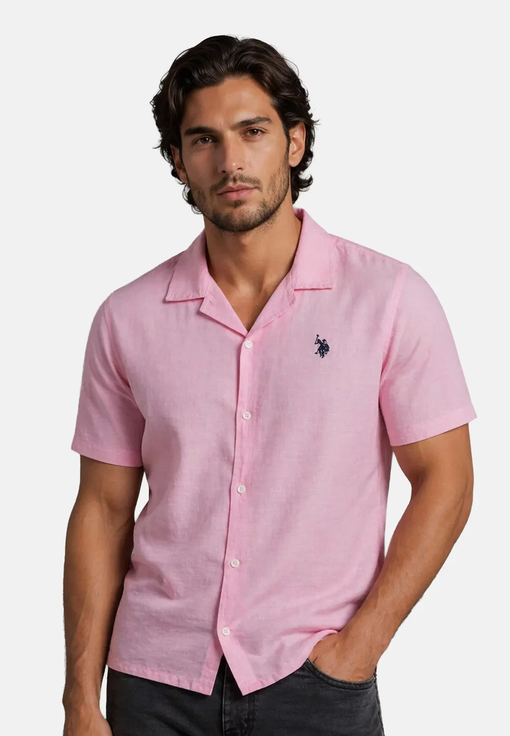 Мужская рубашка с кубинским воротником U.S. Polo Assn., Pink — фото 2