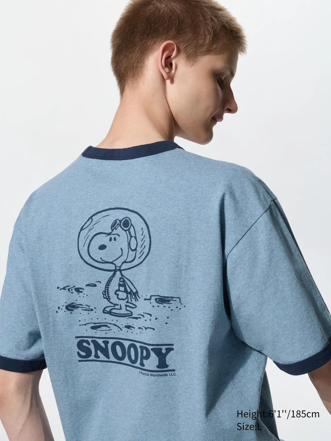 Футболка с коротким рукавом Uniqlo, с принтом персонажей Peanuts, синяя