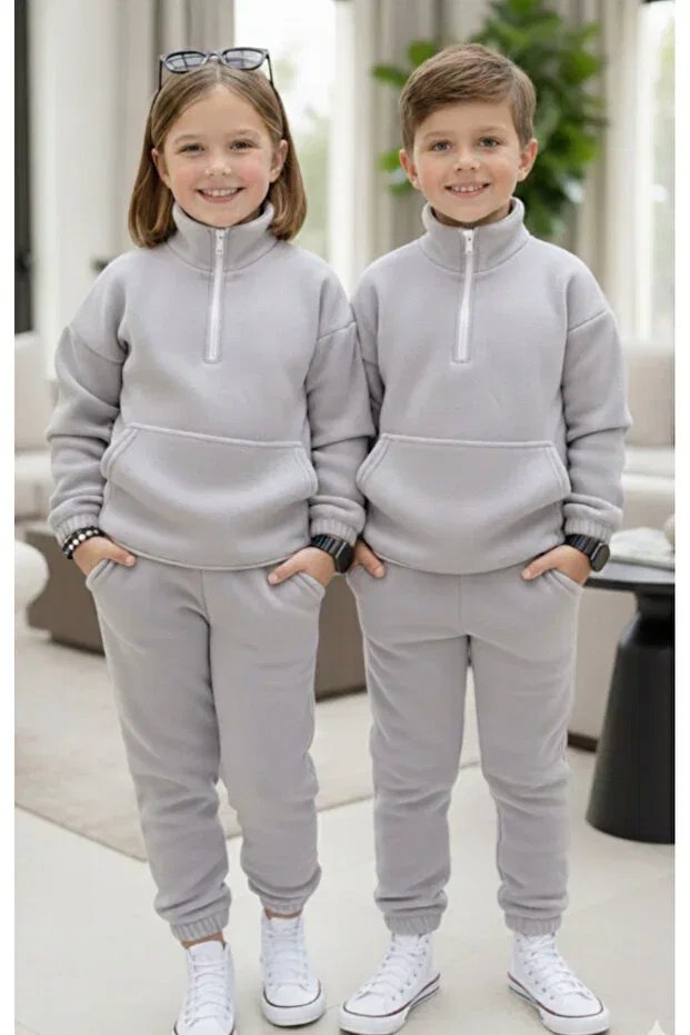 Детский спортивный комплект для девочек из флиса Oversized children's fleece tracksuit set Calisa, Gray