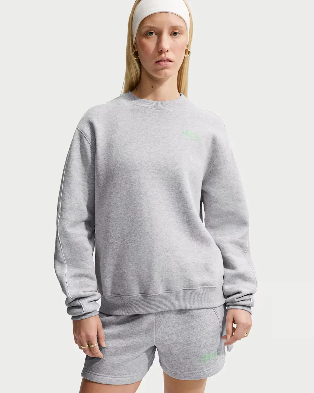 Women's "Nike Athletic Department" Crew Nike Studio Fleece Medium Weight "Graphic Pack", Grey Heather/Illusion Green — фото 3