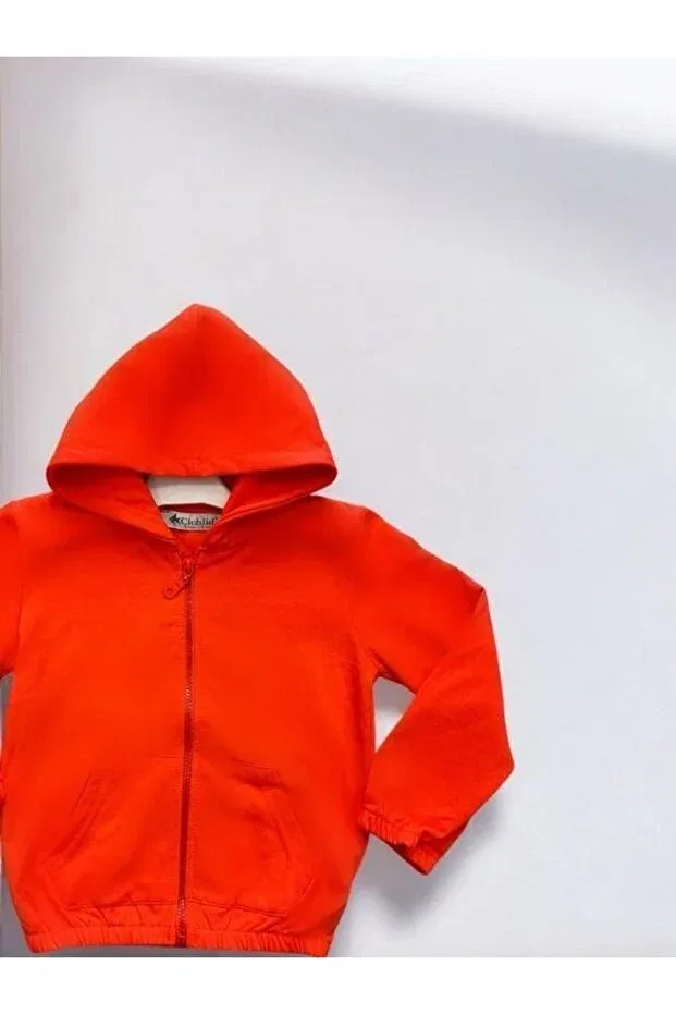 Детский кардиган для девочек с капюшоном Zekids, Neon Orange — фото 3