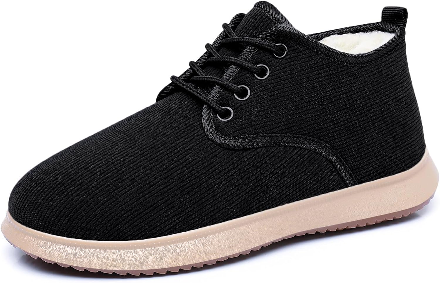 

Унисекс зимние ботинки на шнуровке - круглый носок, утепленные мехом, теплые ботильоны, стойкие к скольжению, повседневная обувь для ходьбы для женщин и мужчин Generic, черный