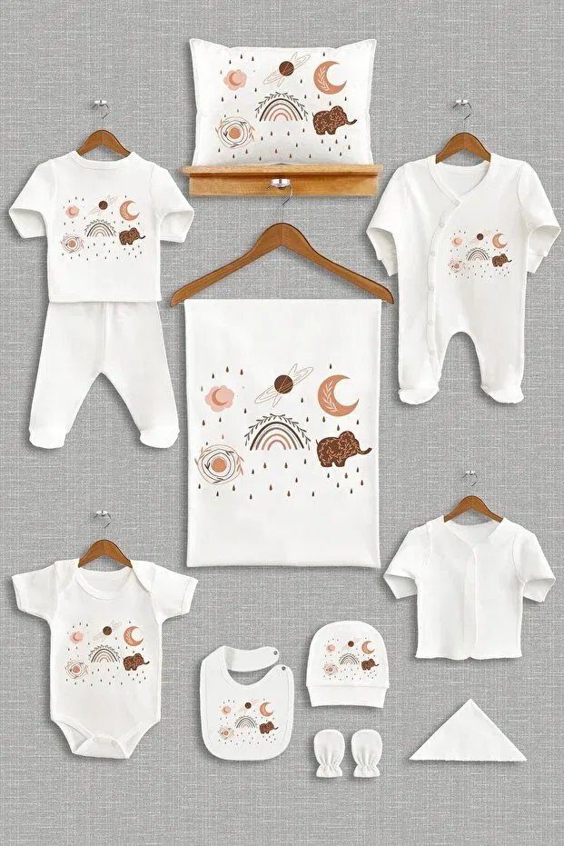Детский комплект для новорожденных с принтом Bohemian Printed Bebeqon, Ecru — фото 3