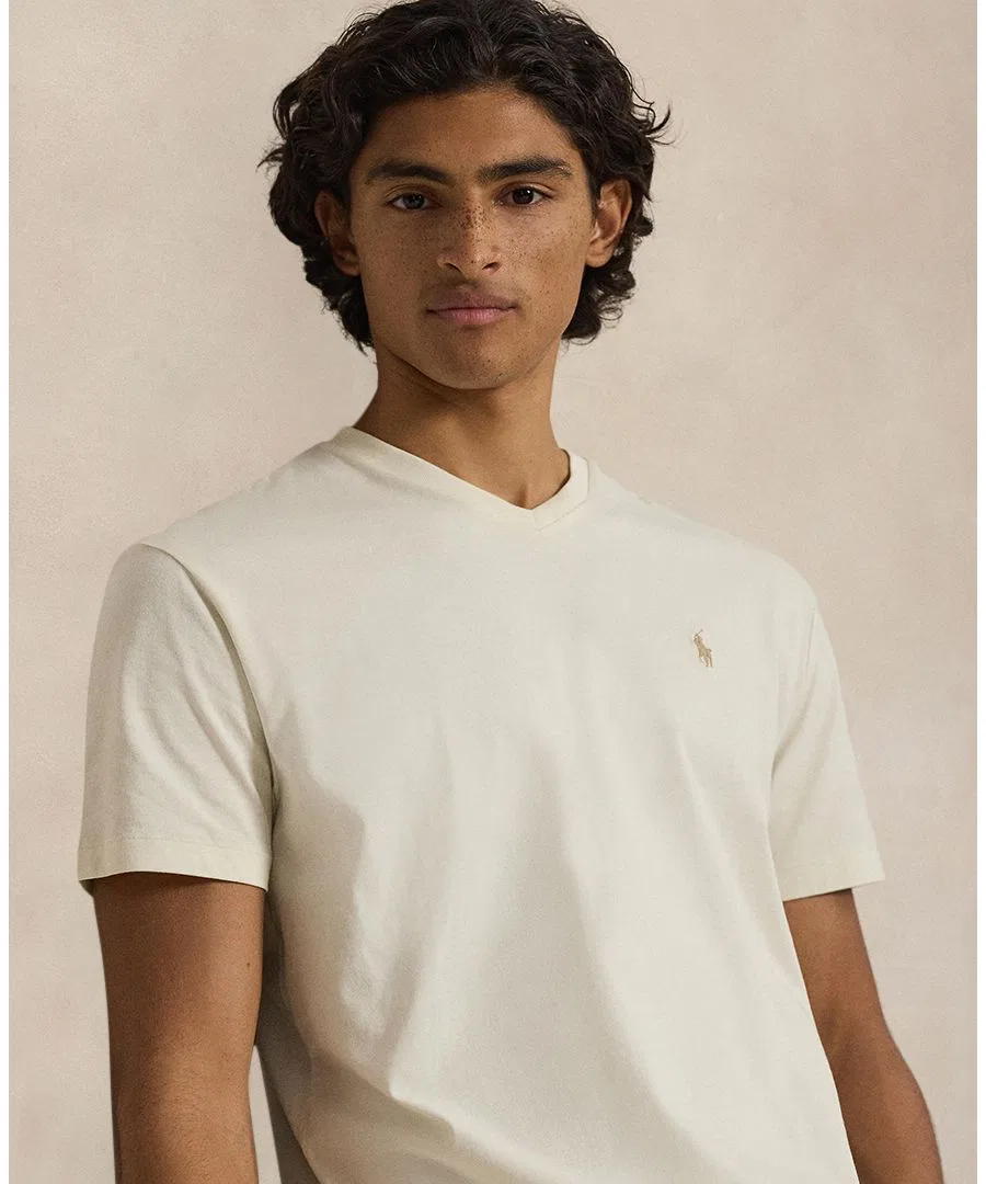 Мужская футболка V-образным вырезом Classic-Fit с вышитой эмблемой Polo Ralph Lauren, Parchment Cream — фото 3