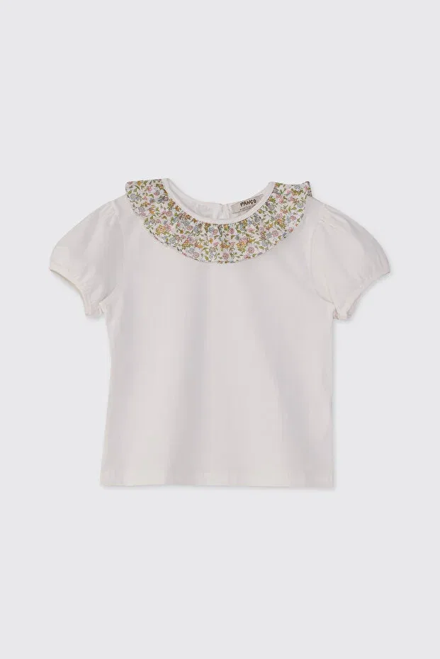 Детская футболка для девочек с воротником-оборкой Liberty fabric collar ruffle detailed Made With Liberty Fabric, Ekru — фото 3