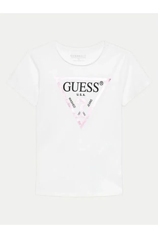 Детская хлопковое футболка для девочек Guess, White