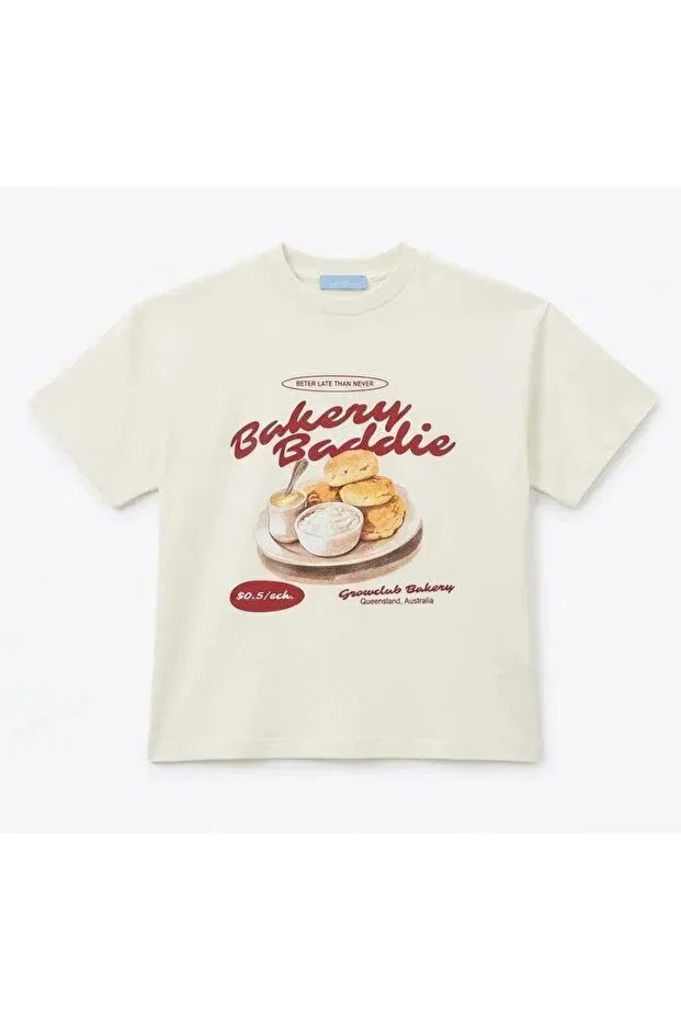 Детская футболка для девочек оверсайз Girl'S bakery printed oversize white t-shirt Nuem, Nude Color — фото 2