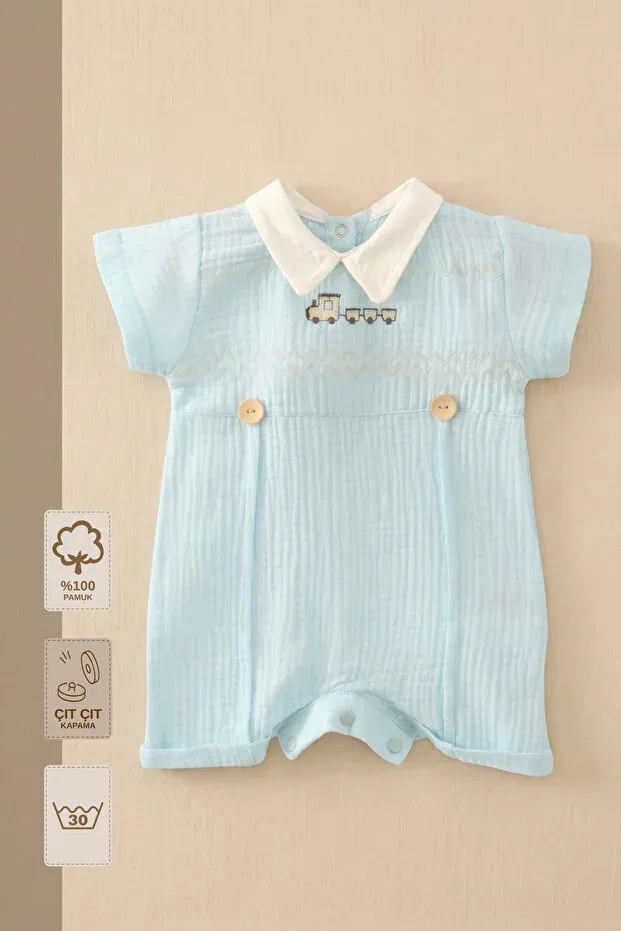 Детский комбинезон для новорожденных хлопковый с вышивкой Minory Baby, Blue