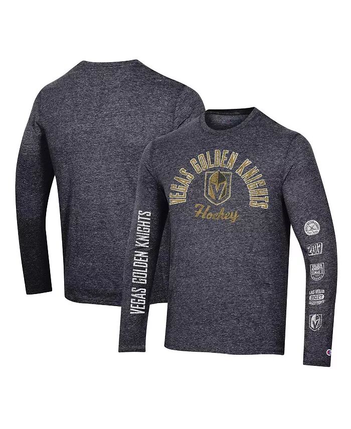 

Мужская черная потертая футболка Vegas Golden Knights Multi-Logo Tri-Blend с длинным рукавом Champion