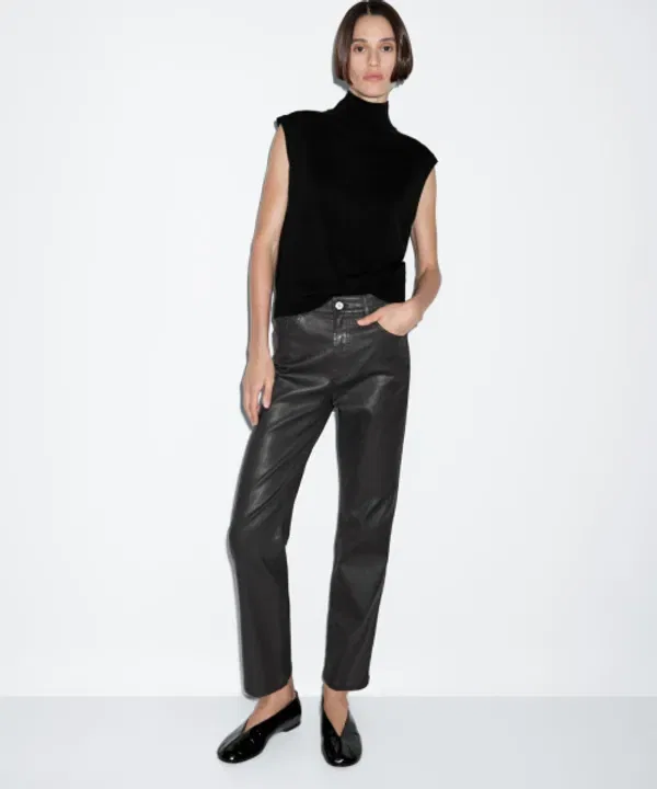 Классические брюки прямого кроя с восковой отделкой, Massimo Dutti — фото 4