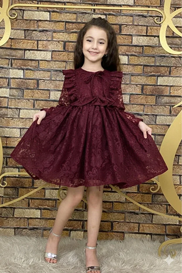 Детское платье для девочек кружевное Prom Abiyekids, Burgundy — фото 4