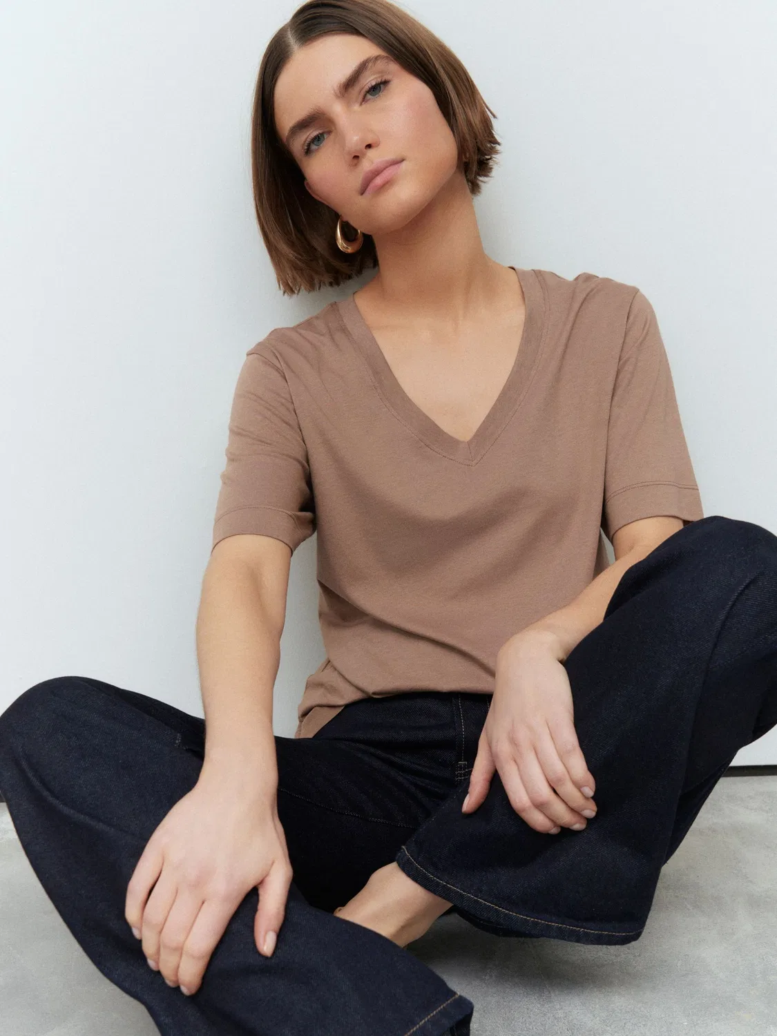 Футболка свободного кроя с V-образным вырезом Next, Taupe Brown
